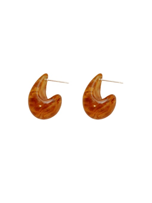 Amber Brass Resin Geometric Minimalist Stud Earring