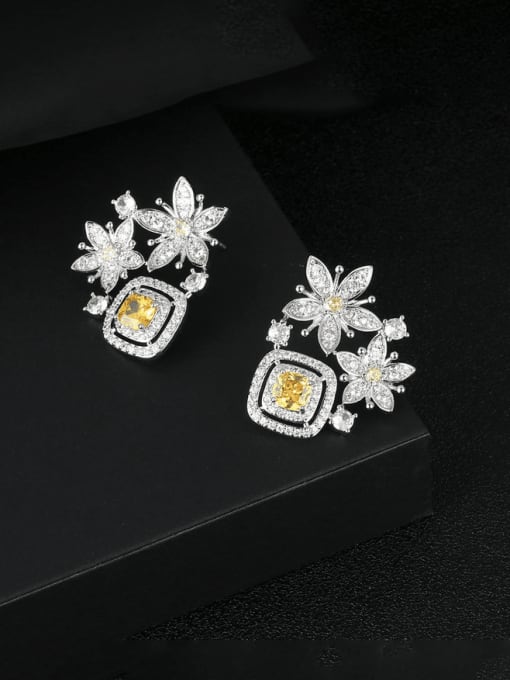 OUOU Brass Cubic Zirconia Flower Luxury Stud Earring 1