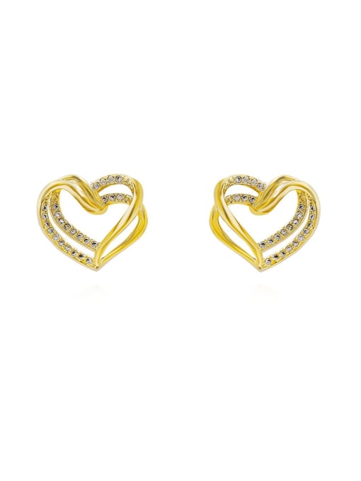 14k Gold Copper Cubic Zirconia Heart Vintage Stud Trend Korean Fashion Earring