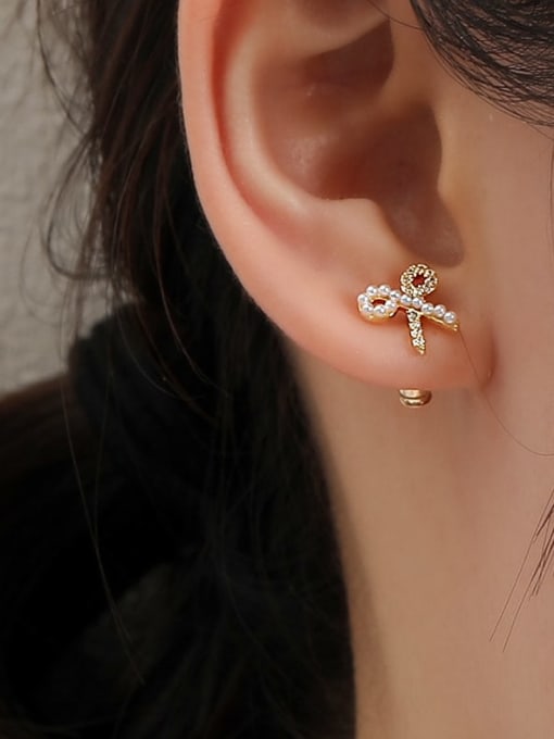 HYACINTH Brass Cubic Zirconia Bowknot Cute Stud Earring 1