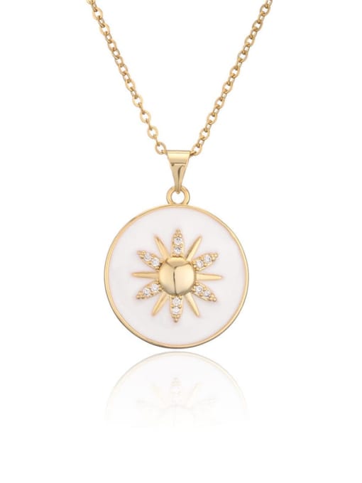 white Brass Enamel Round Minimalist Sun Pendant Necklace