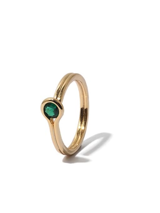 Green zircon ring Brass Rhinestone Geometric Minimalist Band Ring