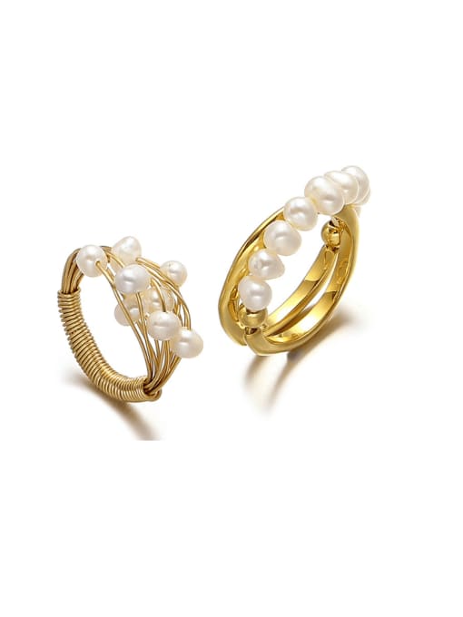 ACCA Brass Imitation Pearl Irregular Minimalist Stackable Ring