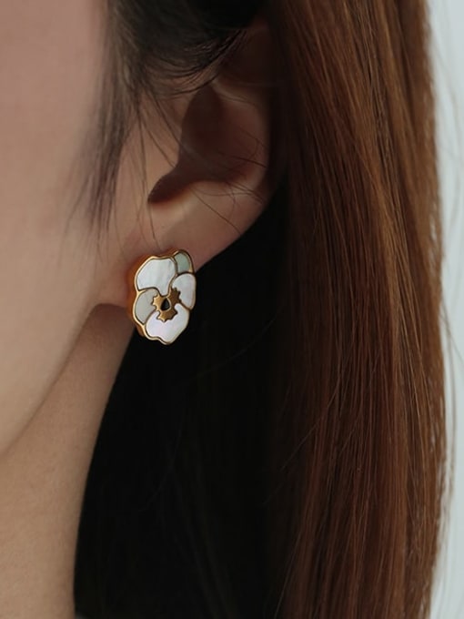 Five Color Brass Shell Flower Cute Stud Earring 1