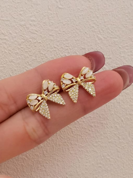 HYACINTH Brass Cubic Zirconia Butterfly Vintage Stud Earring 1
