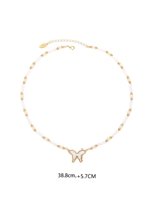 Butterfly pendant necklace Brass Shell Butterfly Minimalist Beaded Necklace