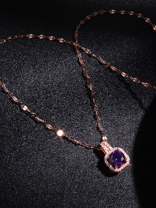 Dream purple A024 Copper Cubic Zirconia Square Trend Pendant Necklace