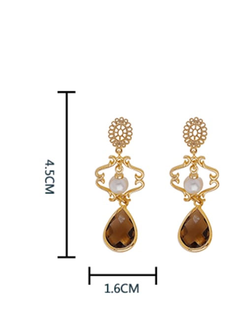 HYACINTH Brass Glass Stone Geometric Vintage Drop Earring 2