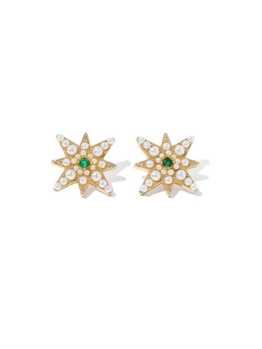 ACCA Brass Imitation Pearl Star Hip Hop Stud Earring