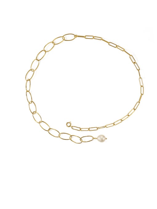 Gold Brass Freshwater Pearl Asymmetry Geometric Chain  Minimalist Necklace