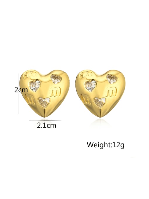 43771 Brass Cubic Zirconia Heart Minimalist Huggie Earring