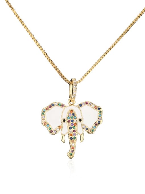AOG Brass Rhinestone Enamel  Trend Elephant Pendant Necklace