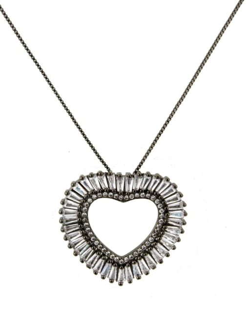 Black Pendant Brass Cubic Zirconia Heart Dainty Necklace
