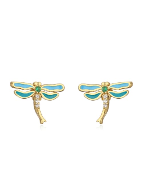 42111 Brass Rhinestone Enamel Butterfly Vintage Stud Earring