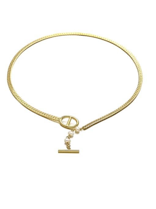 ACCA Brass Imitation Pearl Tassel Hip Hop Lariat Necklace