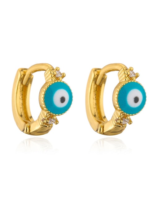 41660 Brass Enamel Evil Eye Vintage Huggie Earring