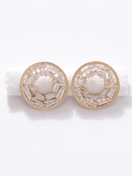 14K  gold Brass Cubic Zirconia Round Minimalist Stud Earring