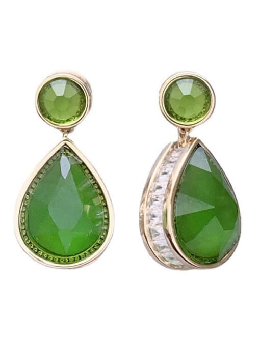 green Brass Glass Stone Water Drop Luxury Drop Earring