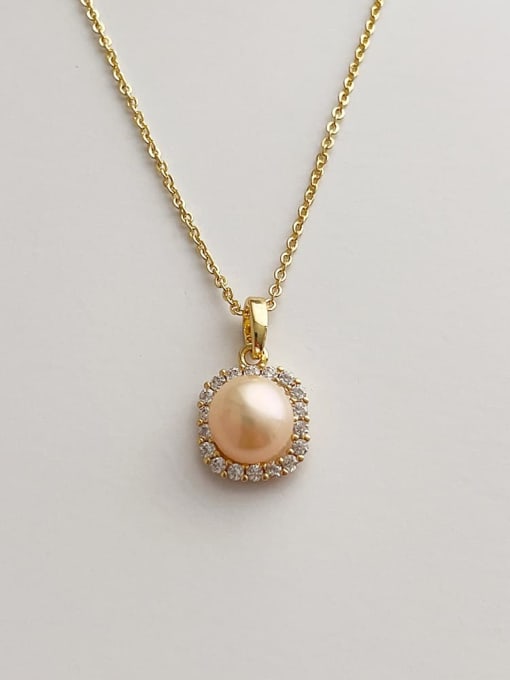 Zircon Square Freshwater Pearl Necklace Brass Freshwater Pearl Geometric Dainty Necklace