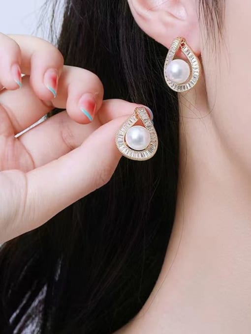 YOUH Brass Imitation Pearl Water Drop Trend Stud Earring 1