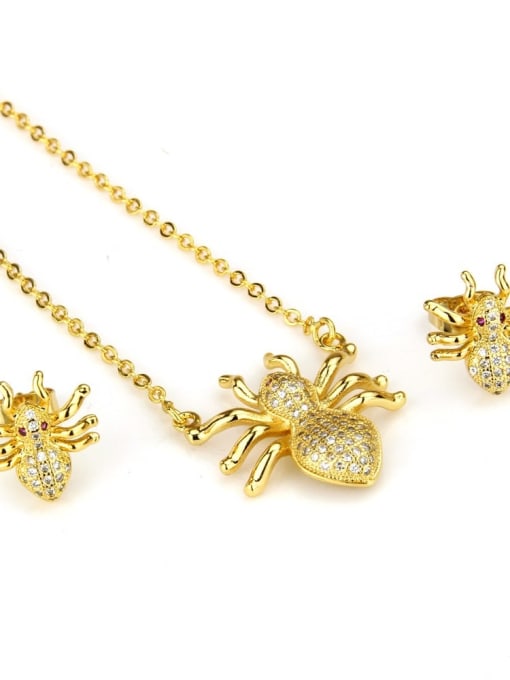 Golden Spider suit Brass  Cubic Zirconia Insect Earring and Necklace Set