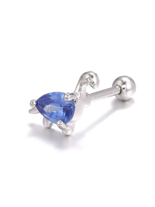 Dark blue (white K) (Single） Brass Cubic Zirconia Multi Color Dinosaur Cute   single Stud Earring