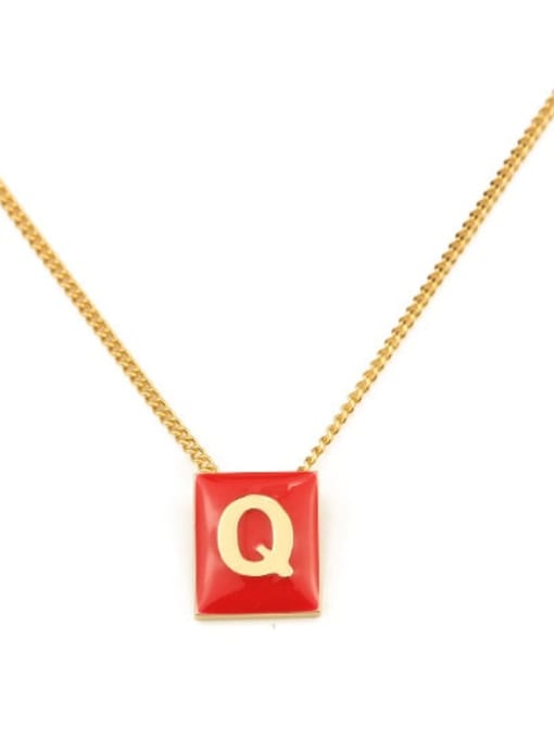 Red Q Brass Enamel  Minimalist 26 English letters pendant Necklace