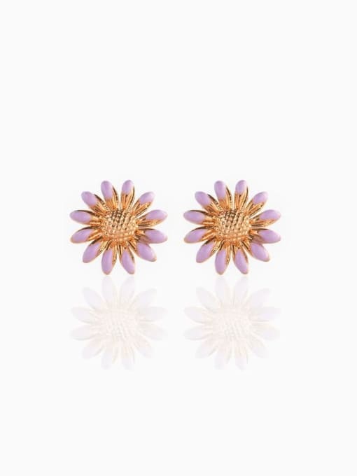 713 purple Brass Enamel Flower Cute Stud Earring