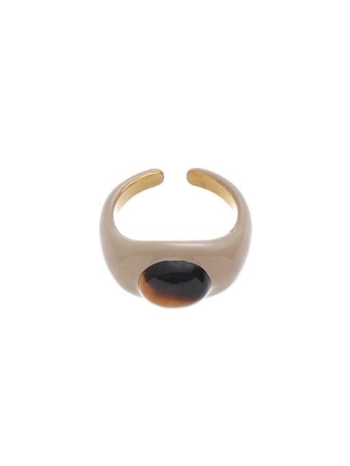 Tiger Eye Stone Ring Brass Natural Stone Geometric Vintage Band Ring