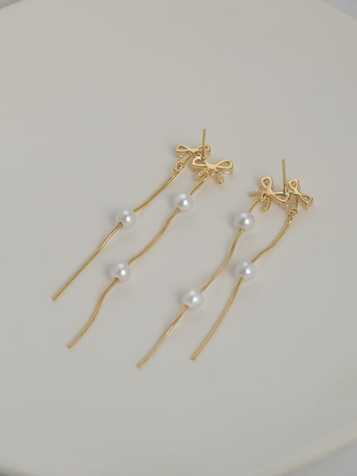 YOUH Brass Cubic Zirconia Bowknot Dainty Threader Earring 2