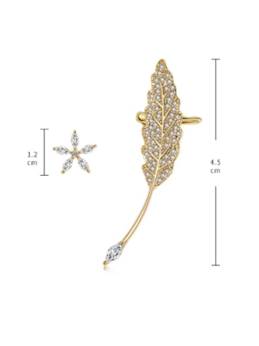 OUOU Brass Cubic Zirconia Asymmetric Leaf Cute Stud Earring 3