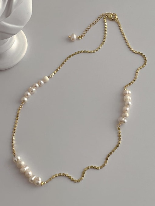ZRUI Brass Freshwater Pearl Irregular Minimalist Necklace 3