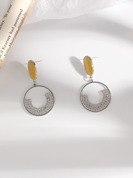 White K yellow Copper Cubic Zirconia Geometric Minimalist Stud Trend Korean Fashion Earring