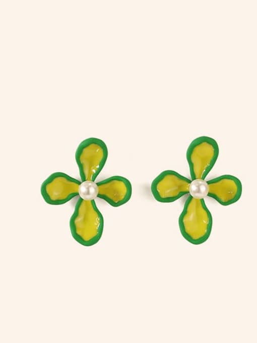 Green yellow Alloy Enamel Flower Cute Stud Earring