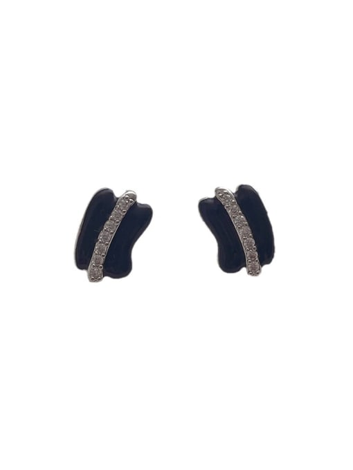 YOUH Brass Cubic Zirconia Enamel Geometric Minimalist Stud Earring 3