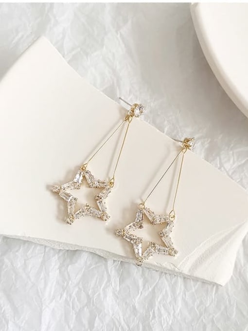 14K  gold Copper Cubic Zirconia Hollow Star Minimalist Drop Trend Korean Fashion Earring