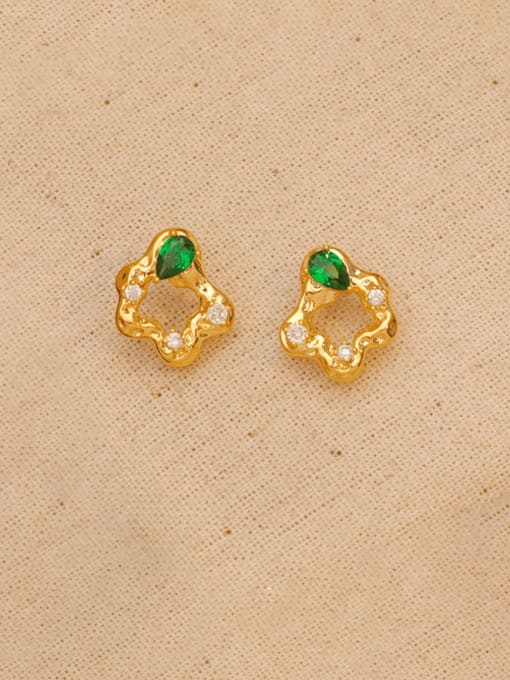 18K gold +green Brass Cubic Zirconia Irregular Geometric Trend Stud Earring