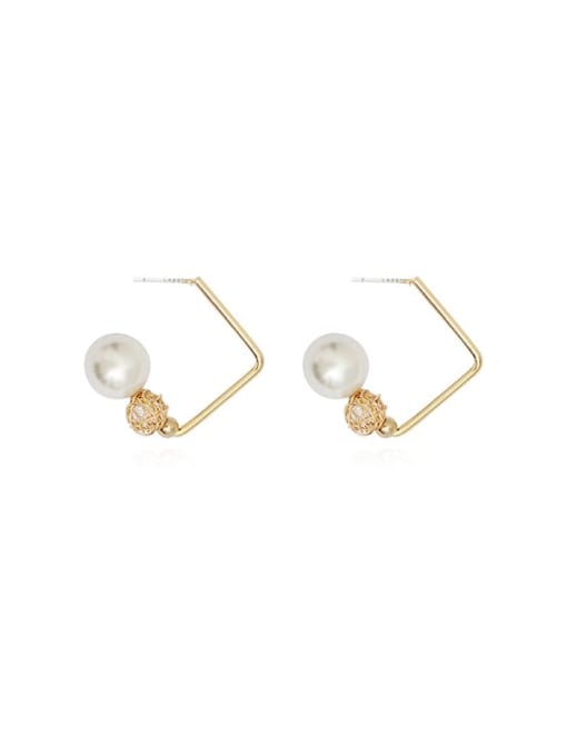 14K gold Copper Imitation Pearl Geometric Minimalist Stud Trend Korean Fashion Earring