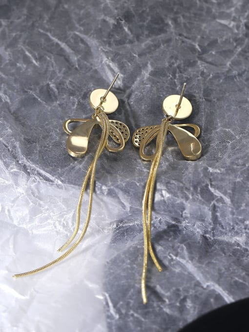 HYACINTH Brass Cubic Zirconia Enamel Tassel Dainty Threader Earring 3