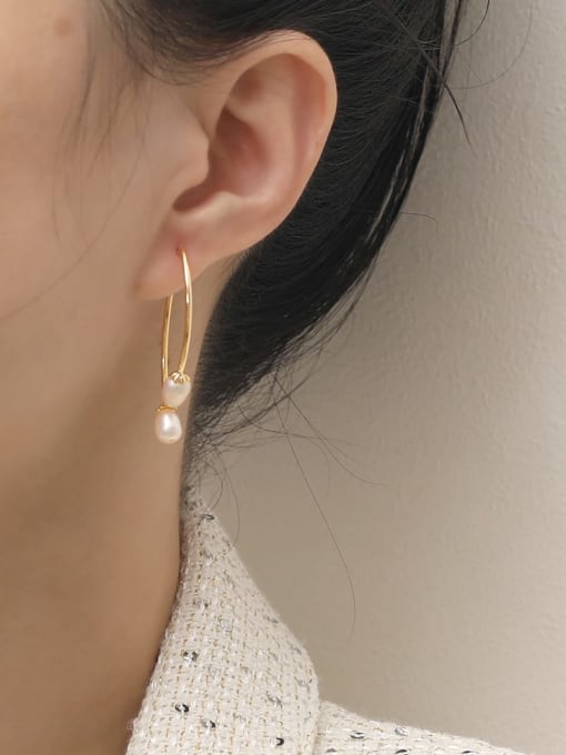 HYACINTH Brass Imitation Pearl Irregular Minimalist Drop Earring 1