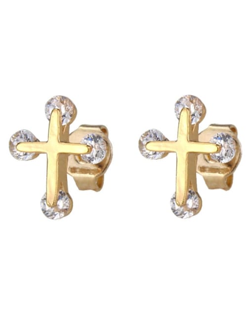 Gold plated white zirconium Brass Cubic Zirconia Cross Minimalist Stud Earring