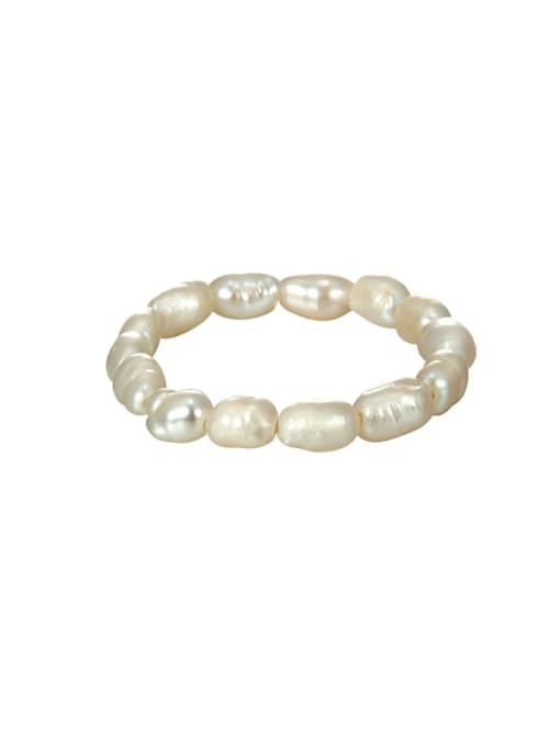 White Alloy Freshwater Pearl White Round Trend Bead Ring