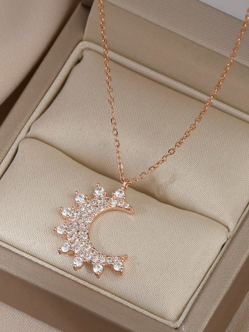 Rose Gold XL61867 Brass Cubic Zirconia Moon Dainty Necklace