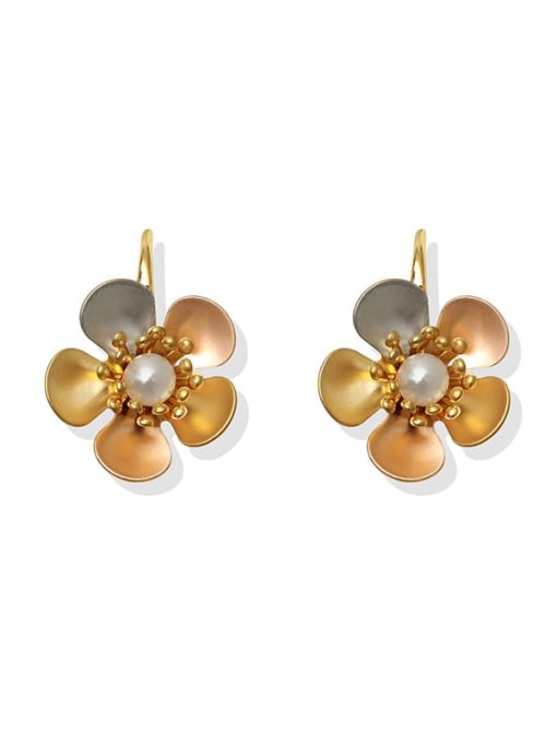 HYACINTH Copper Imitation Pearl Flower Ethnic Stud Trend Korean Fashion Earring 0