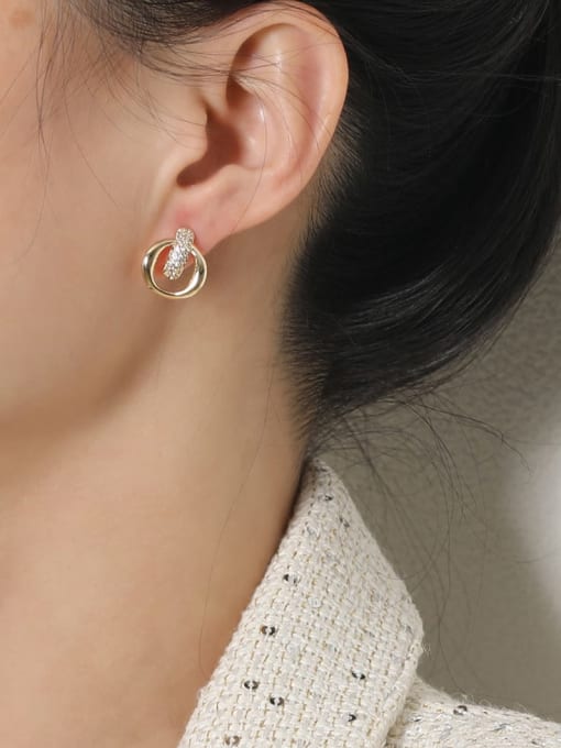 HYACINTH Brass Cubic Zirconia Geometric Trend Stud Earring 1
