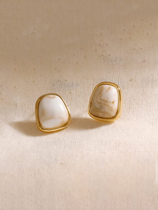 16K Golden Rice Coffee Brass Resin Geometric Minimalist Stud Earring