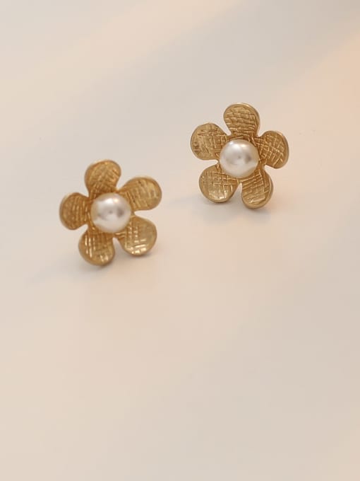 Dumb gold Copper Imitation Pearl Geometric Minimalist Stud Trend Korean Fashion Earring