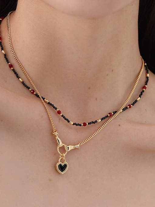 Five Color Brass Enamel Heart Vintage Beaded Necklace 2