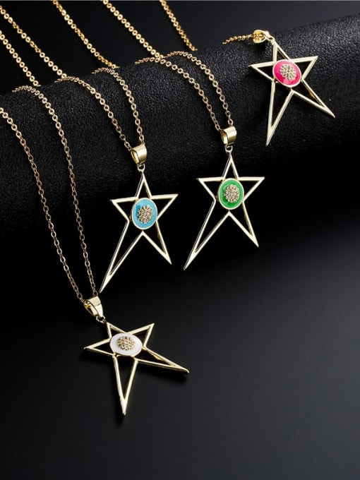AOG Brass Rhinestone Enamel  Trend Five-pointed star Pendant Necklace 0