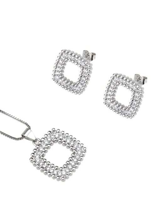 renchi Brass Rhinestone  Minimalist Square Earring and Necklace Set 1